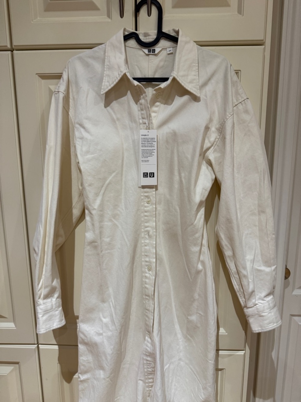 UNIQLO U Long Shirt Dress Ivory Cream Button-Down Long Shirt Small BZ